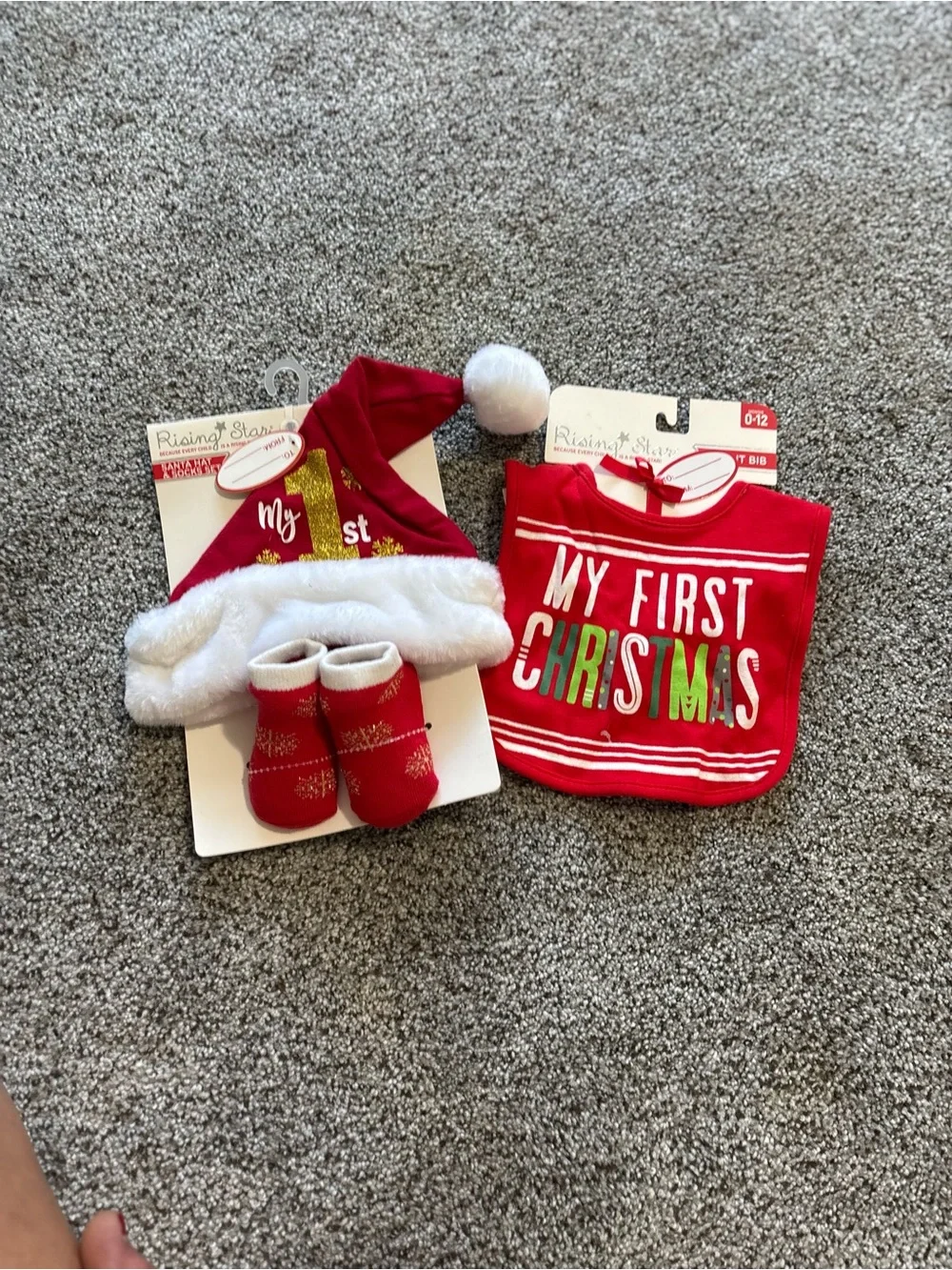 My First Christmas Baby Bib & Hat Set - Red
